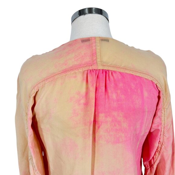 Diane Von Furstenberg Neon Spray Tie Dye 100% Silk Blouse Pink Peach Size 4 - Picture 8 of 14